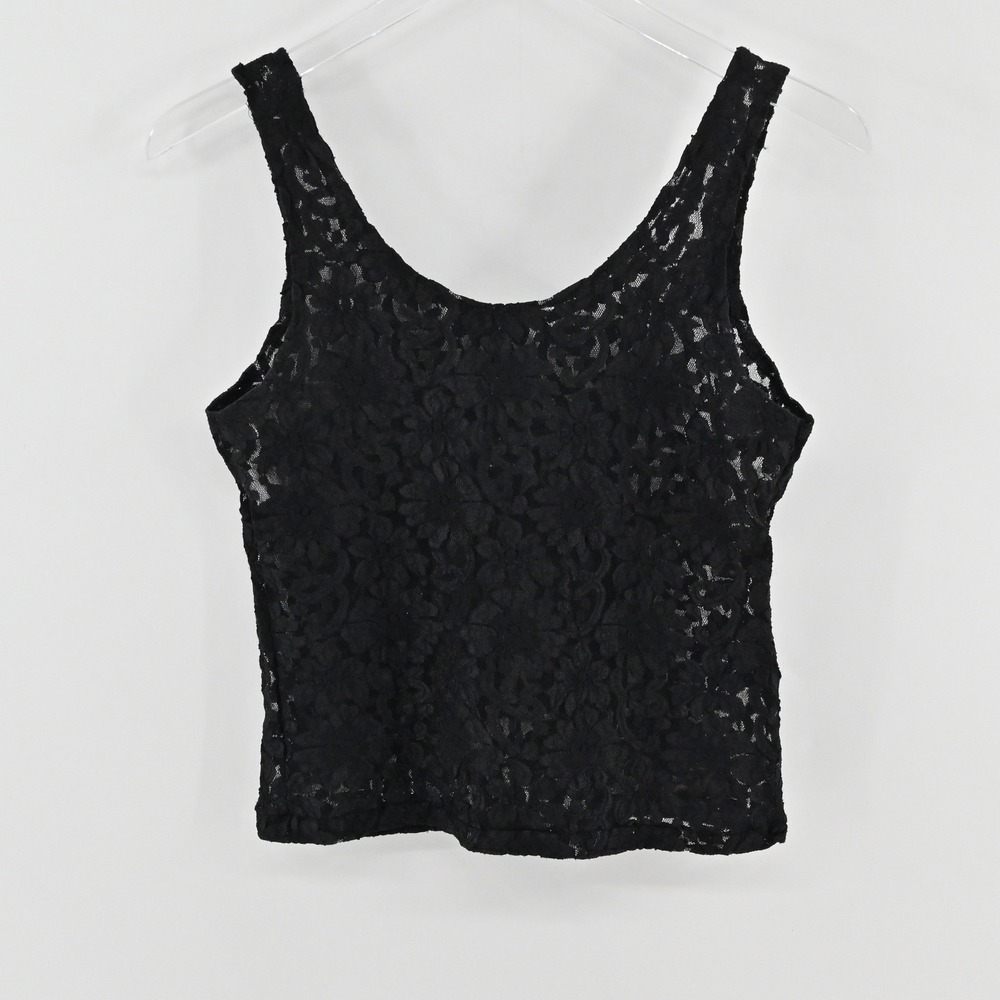 Vtg Y2k Cinema Etoile Lace Tank Top Womens Size M Black Floral Sheer Whimsygoth